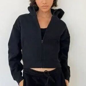 TNA Black Boyfriend Cozy Boxy Zip Up Hoodie